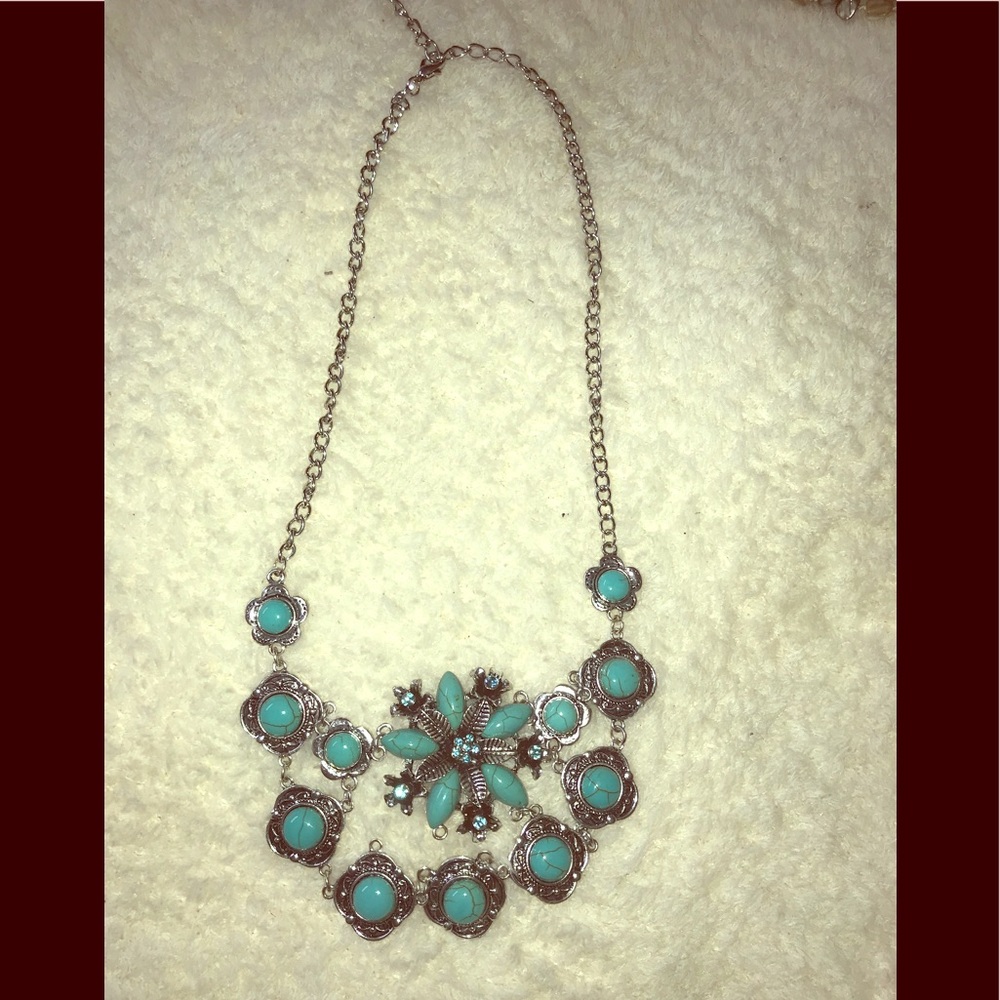 Teal and silver necklace